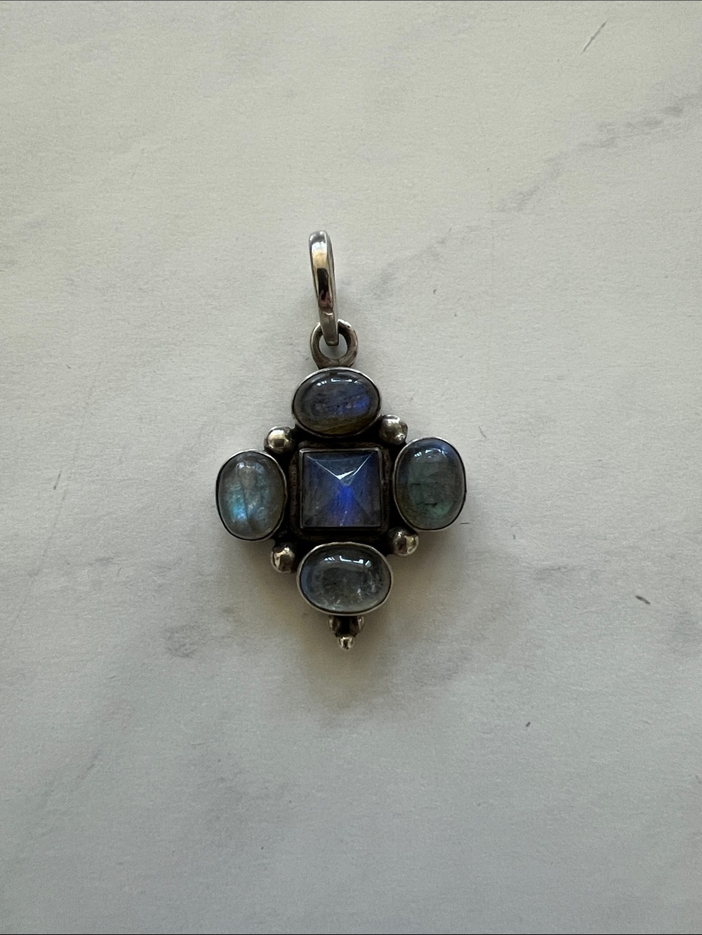 VINTAGE Labradorite Sterling Silver Cross Pendant in Blue-Gray